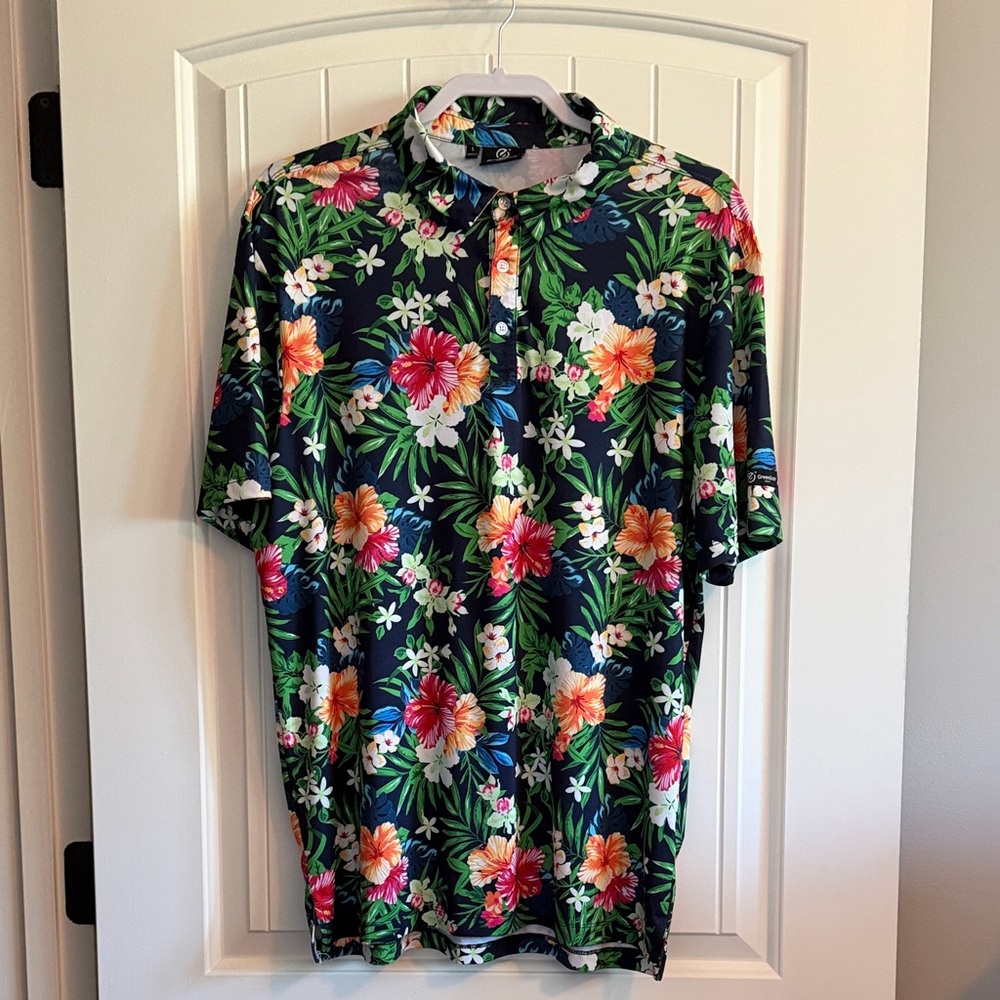 Men's Navy Floral Short-Sleeve Golf Shirt - Tropical Print